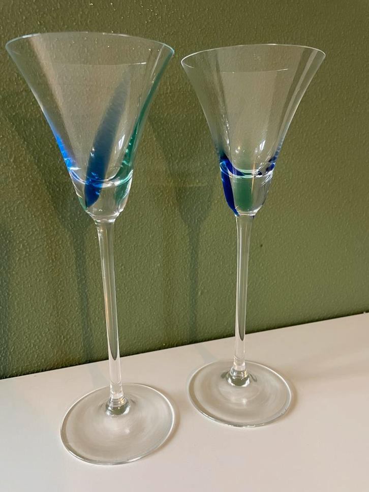 2 Kristallen Martini/Likeurglazen op Hoge Voet, Verzamelen, Glas en Borrelglaasjes, Zo goed als nieuw, Overige typen, Ophalen of Verzenden