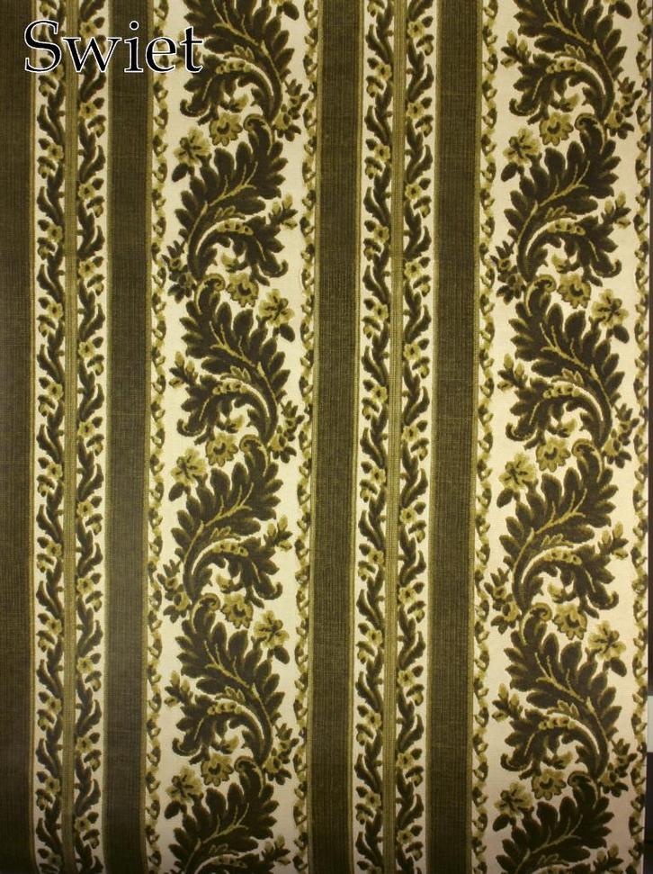 6768 olijf velours baan met ranken vintage behang, Swiet, Huis en Inrichting, Stoffering | Behang, minder dan 10 m², Ophalen of Verzenden