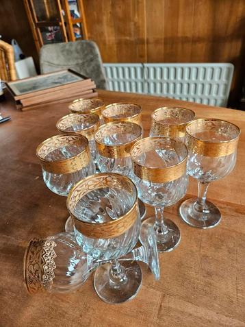 Vintage Likeurglazen met Gouden Rand - Set van 9 beschikbaar voor biedingen