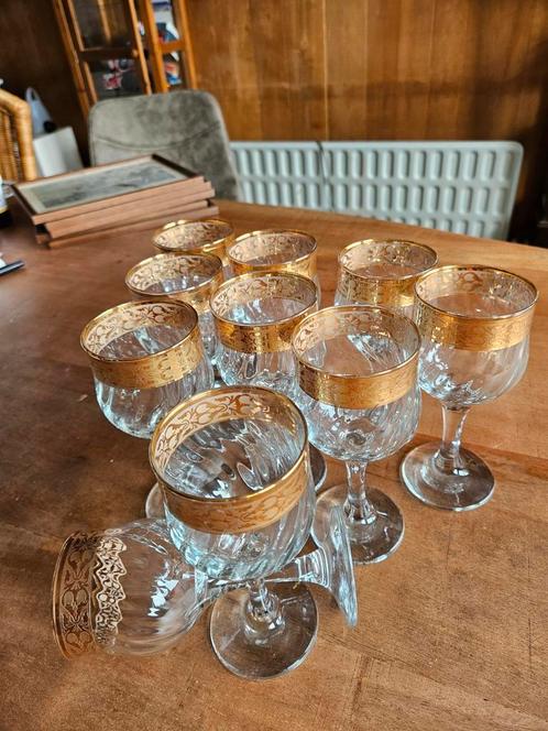 Vintage Likeurglazen met Gouden Rand - Set van 9, Antiek en Kunst, Antiek | Glas en Kristal, Ophalen