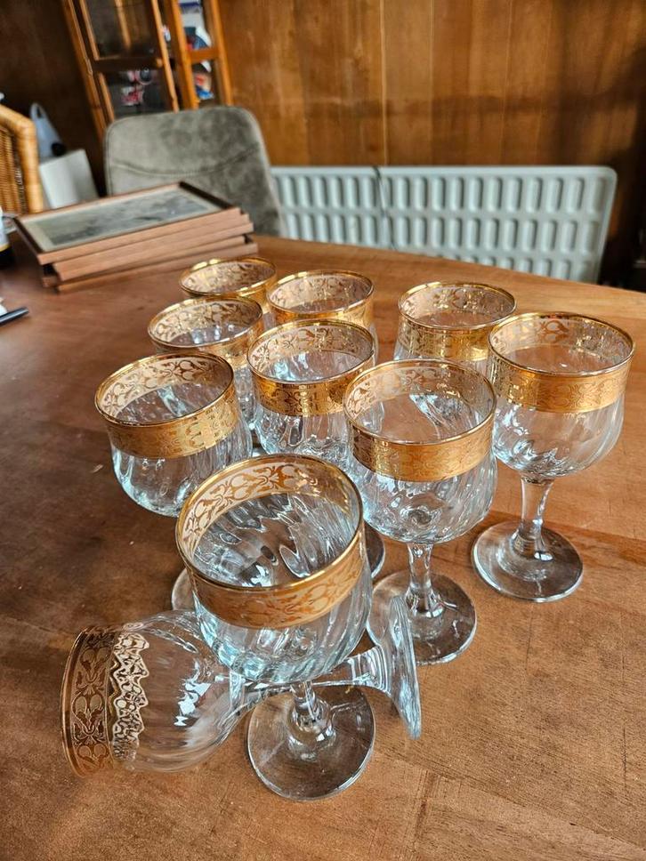 Vintage Likeurglazen met Gouden Rand - Set van 9, Antiek en Kunst, Antiek | Glas en Kristal, Ophalen