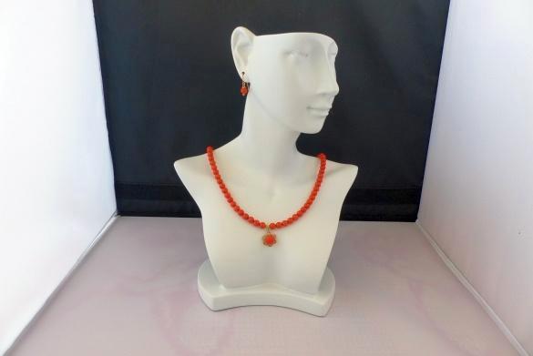 KORAAL ketting/oorhanger-set, Sieraden, Tassen en Uiterlijk, Antieke sieraden, Overige typen, Goud, Met edelsteen, Verguld, Verzenden