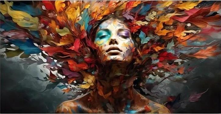 Moderne Kunst - Portret met Kleur - ArtPrint op Canvasdoek, Antiek en Kunst, Kunst | Litho's en Zeefdrukken, Ophalen of Verzenden