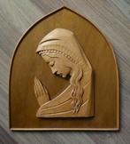 houten maria plaquette reliëf religie kunst handgemaakt, Ophalen of Verzenden