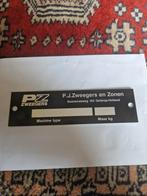Zeer zeldzame aluminium plaatje PZ ZWEEGERS machine, Ophalen of Verzenden, Zo goed als nieuw, Overige typen