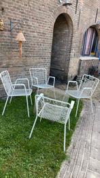 Vintage draadmetaal stapelstoelen, Ophalen, Gebruikt, 4 zitplaatsen, Tuinset