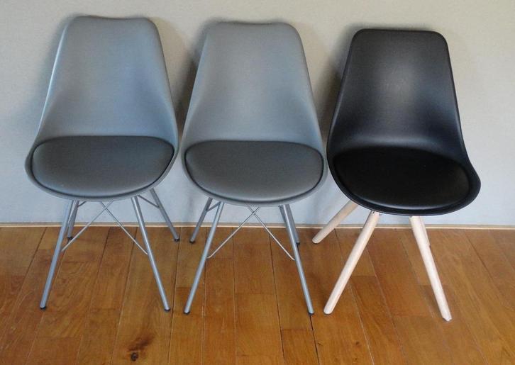 3 eettafelstoelen, kleur (licht)grijs, Huis en Inrichting, Stoelen, Gebruikt, Drie, Hout, Kunststof, Metaal, Grijs, Ophalen