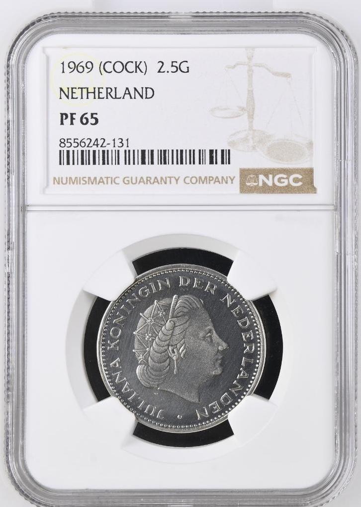 1 Rijksdaalder 1969 Haan NGC Proof 65 (€ 575), Postzegels en Munten, Munten | Nederland, Losse munt, 2½ gulden, Koningin Juliana