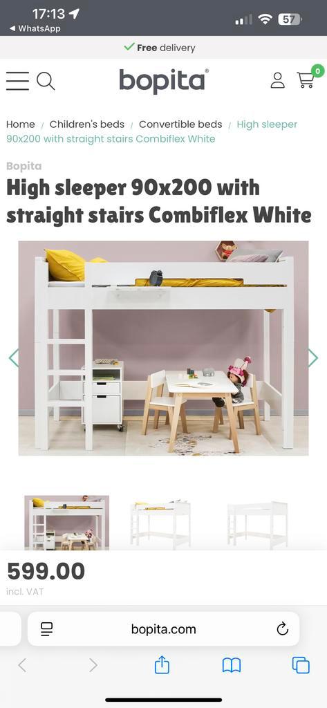 Bopita Combiflex Hoogslaper 90x200 Wit, Kinderen en Baby's, Kinderkamer | Stapelbedden en Hoogslapers, Nieuw, Hoogslaper, Ophalen