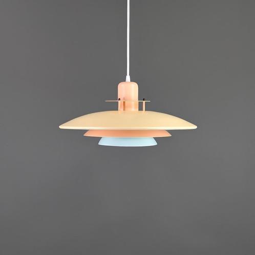 Deense Hanglamp met Oranje, Gele en Blauwe Tinten, Huis en Inrichting, Lampen | Hanglampen, Zo goed als nieuw, 75 cm of meer, Kunststof