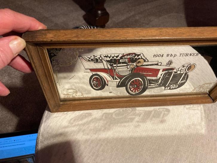 Man cave Reclamespiegel met lijst auto Turner Miesse 1904, Huis en Inrichting, Woonaccessoires | Tekstborden en Spreuken, Gebruikt