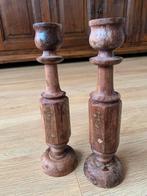 Antiek vintage houten kandelaars, Huis en Inrichting, Woonaccessoires | Kandelaars en Kaarsen, Ophalen of Verzenden, Hout, Minder dan 25 cm