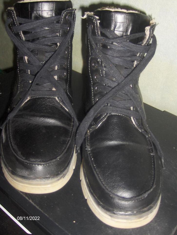 Zwart Leren Gevoerde Halfhoge Herenschoenen met Veters M. 42, Kleding | Heren, Schoenen, Zo goed als nieuw, Veterschoenen, Zwart