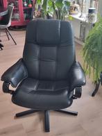 Mooie zwartleren Mōbel Sweden draaistoel met ligfunctie, Gebruikt, Minder dan 75 cm, Vintage, Leer