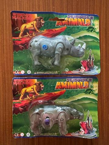 2x Jungle Animals Wind-Up Neushoorn en Nijlpaard Speelgoed beschikbaar voor biedingen