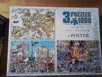Puzzel 3x 1000 stukjes Comic, europa,londen, sport, Ophalen, 500 t/m 1500 stukjes, Zo goed als nieuw, Legpuzzel