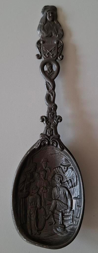 Vintage Tinnen Lepel met de Tandartsscène van Jan Steen., Antiek en Kunst, Antiek | Bestek, Ophalen of Verzenden