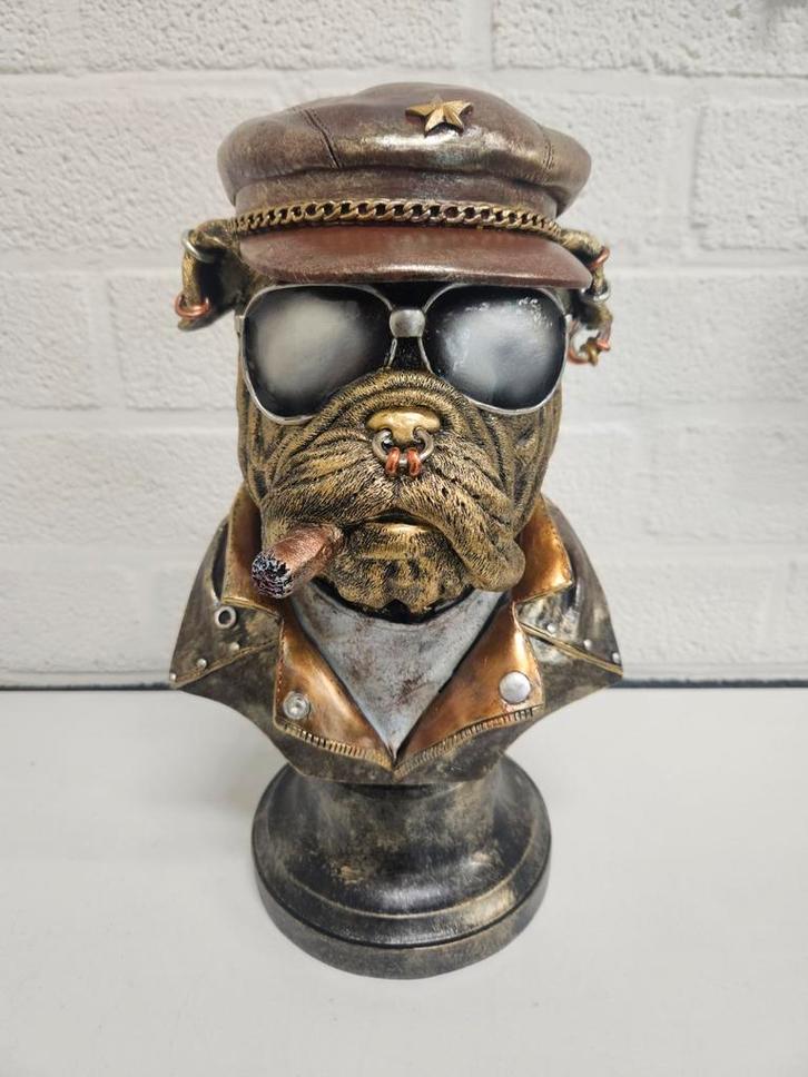 BULLDOG , BEELD , HOOGTE 35 CM , NIEUW , BUSTE , BRIL , GOUD, Huis en Inrichting, Woonaccessoires | Overige, Nieuw, Ophalen of Verzenden
