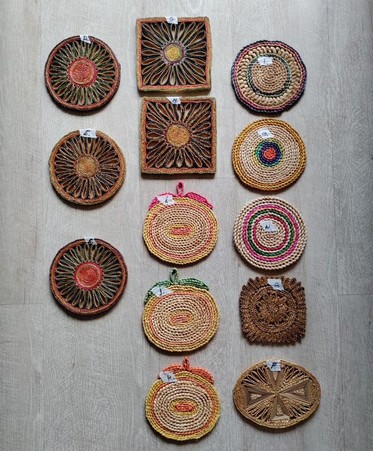 Pannenonderzetters,Raffia,1960,Vintage,Riet,oma,RETRO,pan, Huis en Inrichting, Woonaccessoires | Onderzetters, Gebruikt, Pot of Pan