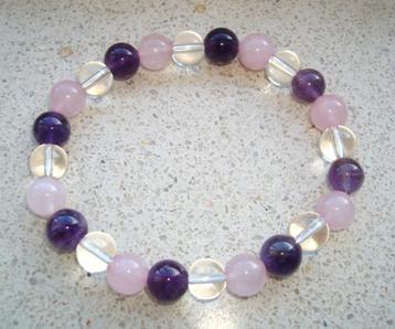 Armband Gouden Driehoek, amethist, rozenkwarts, bergkristal beschikbaar voor biedingen
