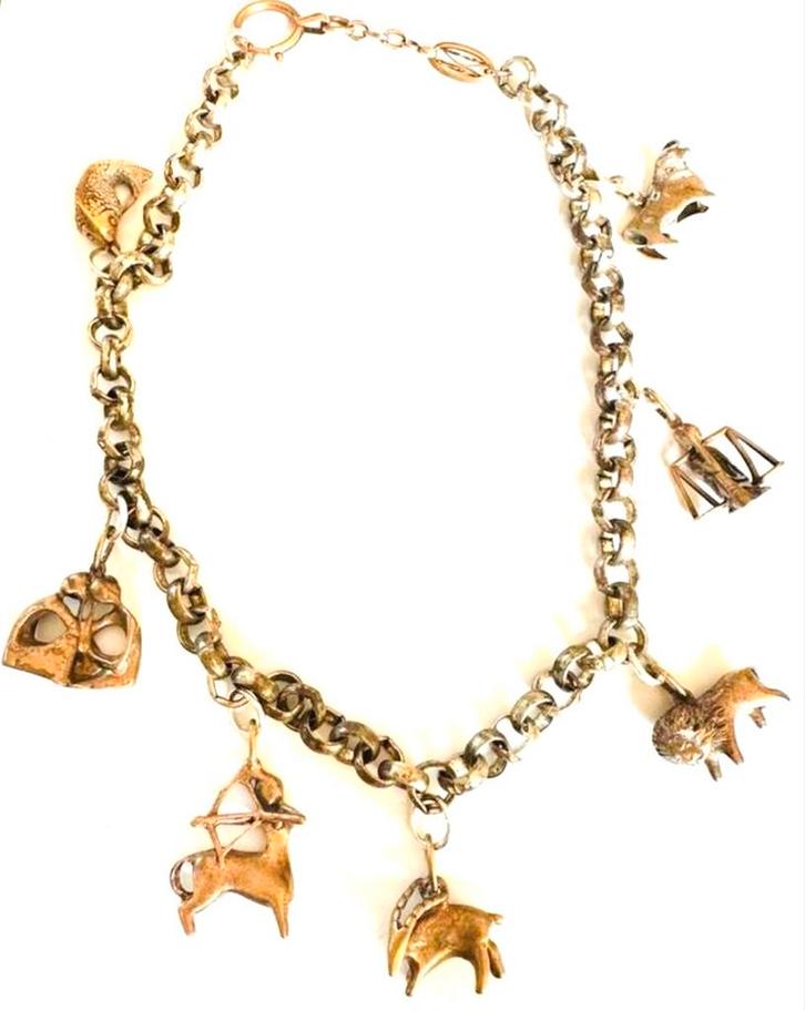 Vintage sterrenbeeld jasseron ketting, Sieraden, Tassen en Uiterlijk, Kettingen, Gebruikt, Overige materialen, Zilver, Met hanger