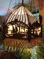 Vintage houten figuurlijke hanglamp 1940, Huis en Inrichting, Lampen | Lampenkappen, Gebruikt, Ophalen of Verzenden, 50 cm of meer