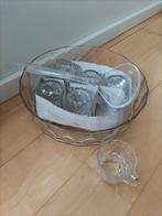 bowlset, glazen kom, 6 glazen, plastic opscheplepel pollepel, Ophalen of Verzenden, Zo goed als nieuw