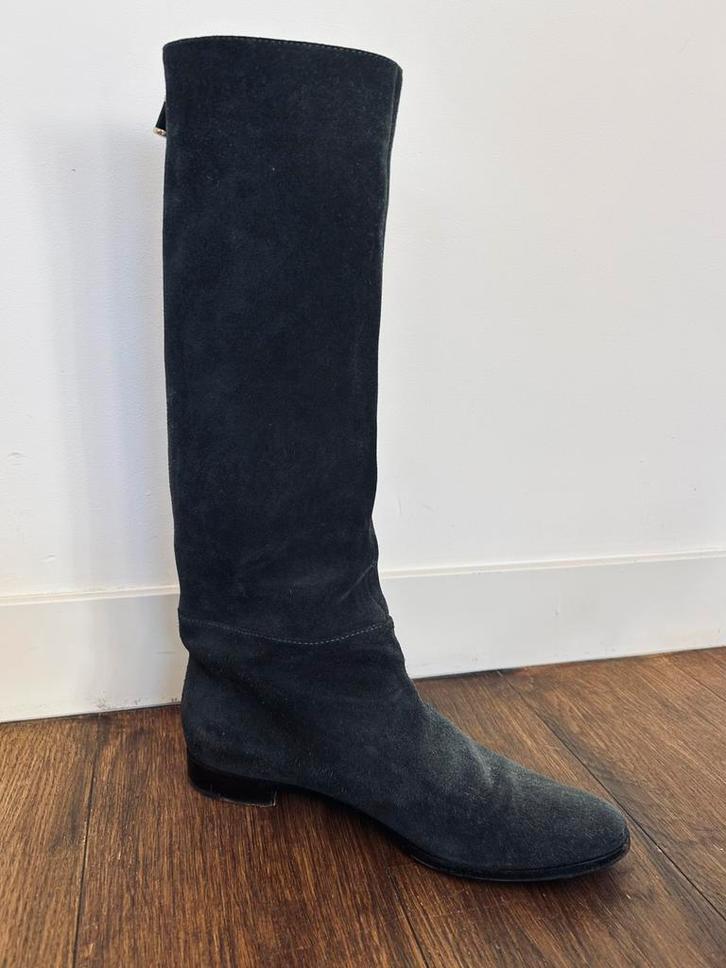 SERGIO ROSSI suède laarzen antraciet 38.5, Kleding | Dames, Schoenen, Zo goed als nieuw, Hoge laarzen, Grijs, Verzenden