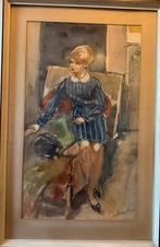 Harry Maas aquarel, dame op stoel 45 x 70 cm, Ophalen of Verzenden
