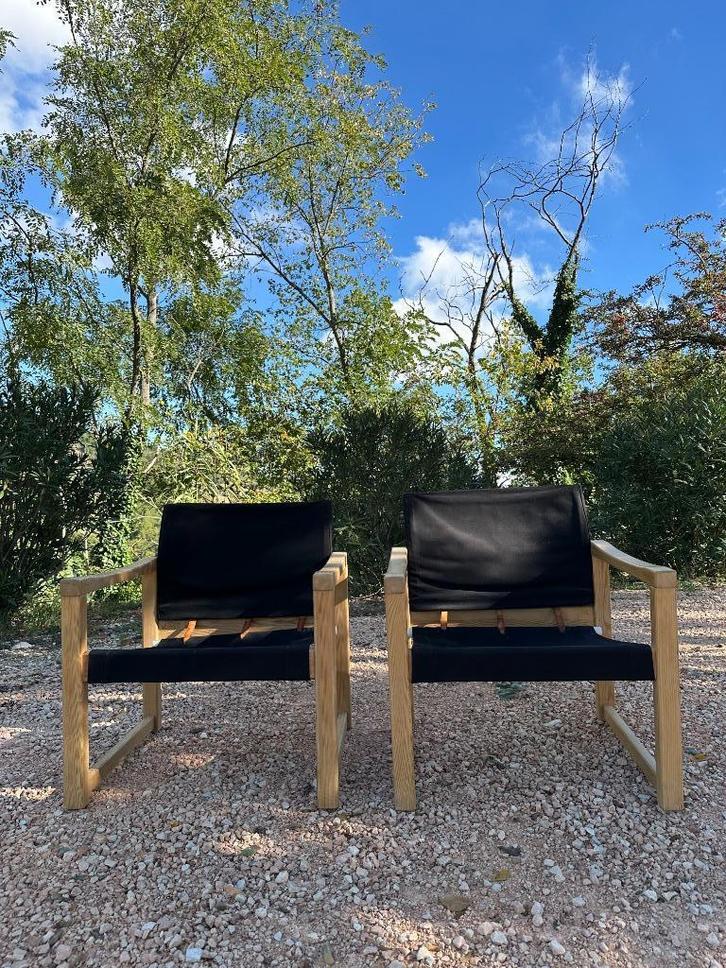 2x Vintage IKEA Safari stoelen Karin Mobring, Huis en Inrichting, Fauteuils, Gebruikt, Hout, Stof, 50 tot 75 cm, Minder dan 75 cm