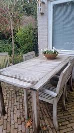 Tuinset tafel + 4 stoelen teak incl. bijbehorende zitkussens, Tuin en Terras, Ophalen, 4 zitplaatsen, Gebruikt, Tuinset