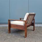 Vintage wengé fauteuil strak kubistisch design retro sixties, Ophalen, Hout, Gebruikt, 75 tot 100 cm
