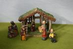 Vintage houten kerststal+ 6-delige antieke gipsen kerstgroep, Diversen, Kerst, Gebruikt, Ophalen of Verzenden