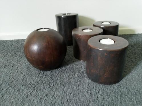 Waxinelicht zwaar bruin aardewerk 5-delig, Huis en Inrichting, Woonaccessoires | Kandelaars en Kaarsen, Zo goed als nieuw, Kandelaar