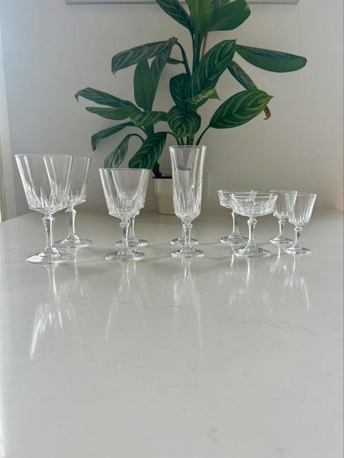 2 pers geslepen vintage kristallen glazen set. 10 glazen, Verzamelen, Porselein, Kristal en Bestek, Zo goed als nieuw, Glas of Glazen