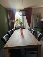 Houten eettafel met leren stoelen, Ophalen, Gebruikt, 100 tot 150 cm, Eikenhout