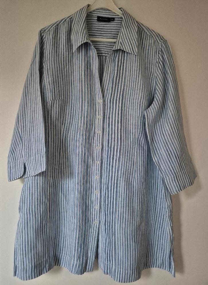 Mooie lange 100% linnen blouse Maat 46, Kleding | Dames, Blouses en Tunieken, Zo goed als nieuw, Maat 46/48 (XL) of groter, Blauw