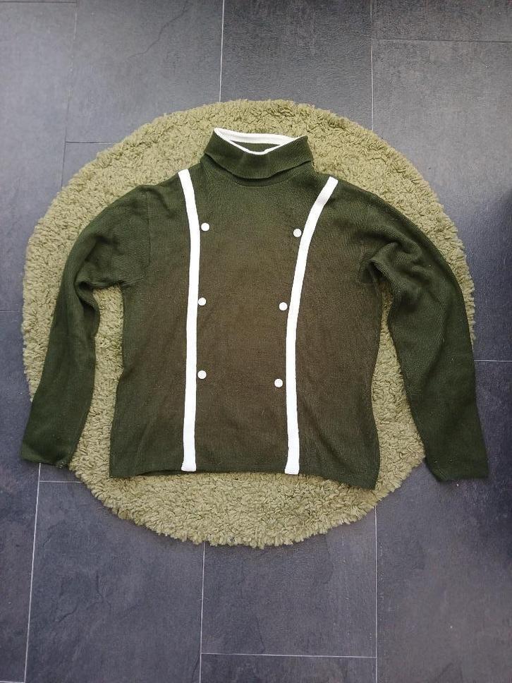 Vintage jaren 60 mod, space age groen witte koltrui, S-M, Kleding | Dames, Truien en Vesten, Zo goed als nieuw, Maat 38/40 (M)