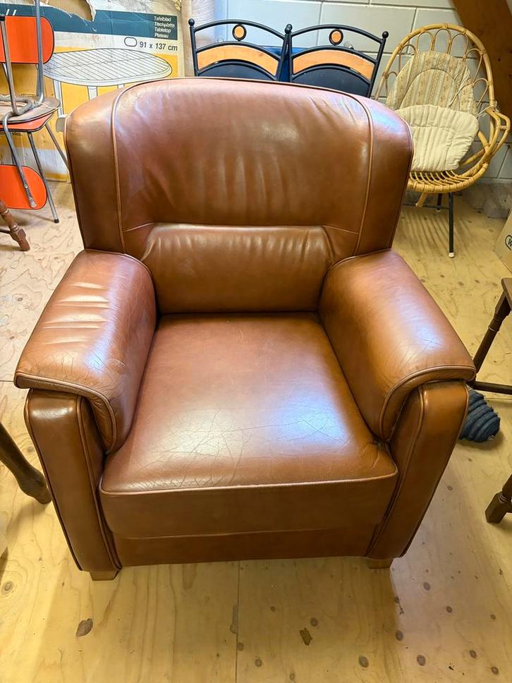 Leren stoel eventueel als set van 2 te koop, Huis en Inrichting, Fauteuils, Zo goed als nieuw, Leer, 50 tot 75 cm, 75 tot 100 cm