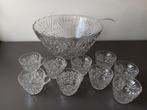 Vintage glazen punchset – schaal + 9 cups + lepel, Huis en Inrichting, Keuken | Servies, Gebruikt, Ophalen of Verzenden, Overige stijlen
