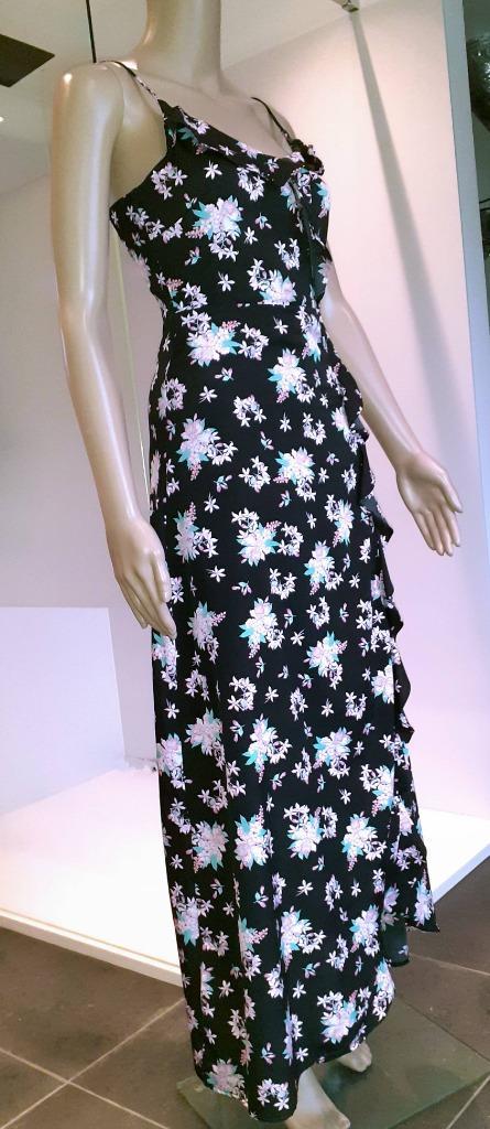 Lange jurk zwart met roze bloemen en split Tally Weijl XS, Kleding | Dames, Jurken, Nieuw, Maat 34 (XS) of kleiner, Zwart, Onder de knie