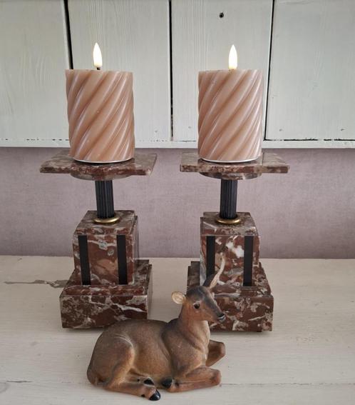 Antieke  marmeren schouwkandelaars, Antiek en Kunst, Curiosa en Brocante, Ophalen of Verzenden