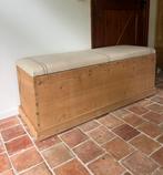 Brocante vintage opbergkist klep-/ halbank speelgoed grenen, Antiek en Kunst, Curiosa en Brocante, Ophalen
