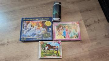Vier puzzels, paarden, Disney princess, jigsaw beschikbaar voor biedingen