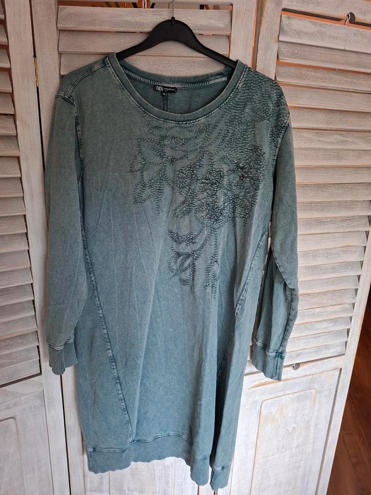 Didi sweatstof jurk met borduursel, maat 48, Kleding | Dames, Jurken, Gedragen, Maat 46/48 (XL) of groter, Blauw, Knielengte, Verzenden