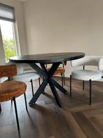 Zwart mango houten eettafel 120 cm met vier stoelen, Huis en Inrichting, Tafels | Eettafels, 100 tot 150 cm, Rond, Ophalen of Verzenden