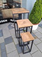 Industriële Bijzettafels 3Delig Mangohout , Minder dan 55 cm, Vierkant, Nieuw, Ophalen of Verzenden