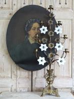 Franse kandelaar met opaline bloemen, Ophalen of Verzenden