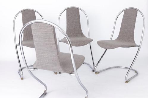 Set van 4 Space Age stoelen van Tacke – jaren 70, chroom, Huis en Inrichting, Stoelen, Nieuw, Vijf, Zes of meer stoelen, Stof