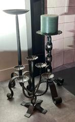 Vintage arts en crafts ijzeren kandelaren, drie stuks, Ophalen of Verzenden